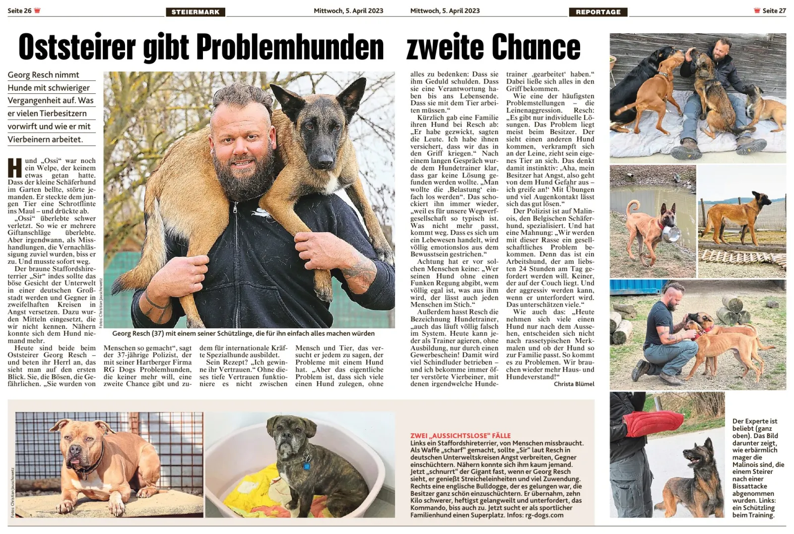 Zeitungsseite: Oststeirer gibt Problemhunden zweite Chance